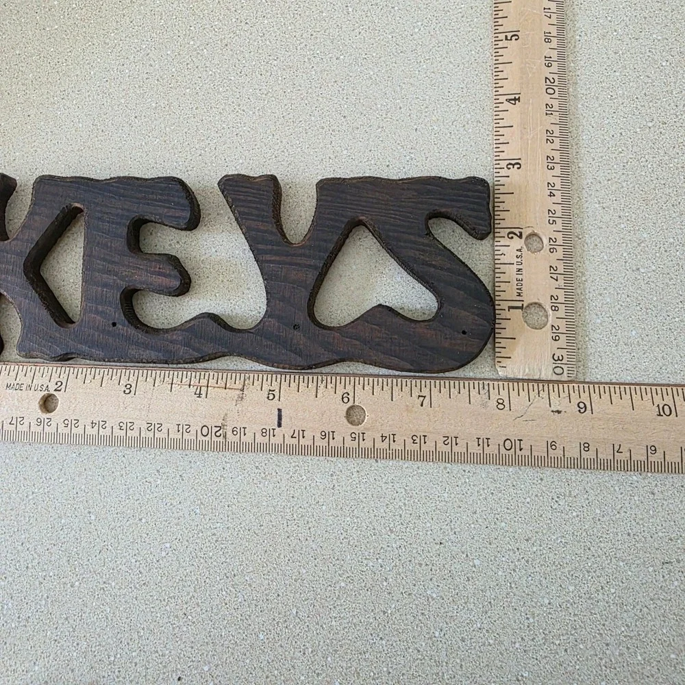 KEYS Wooden Wall Sign 8x3 Dark Brown Rustic Entryway Key Hook Holder